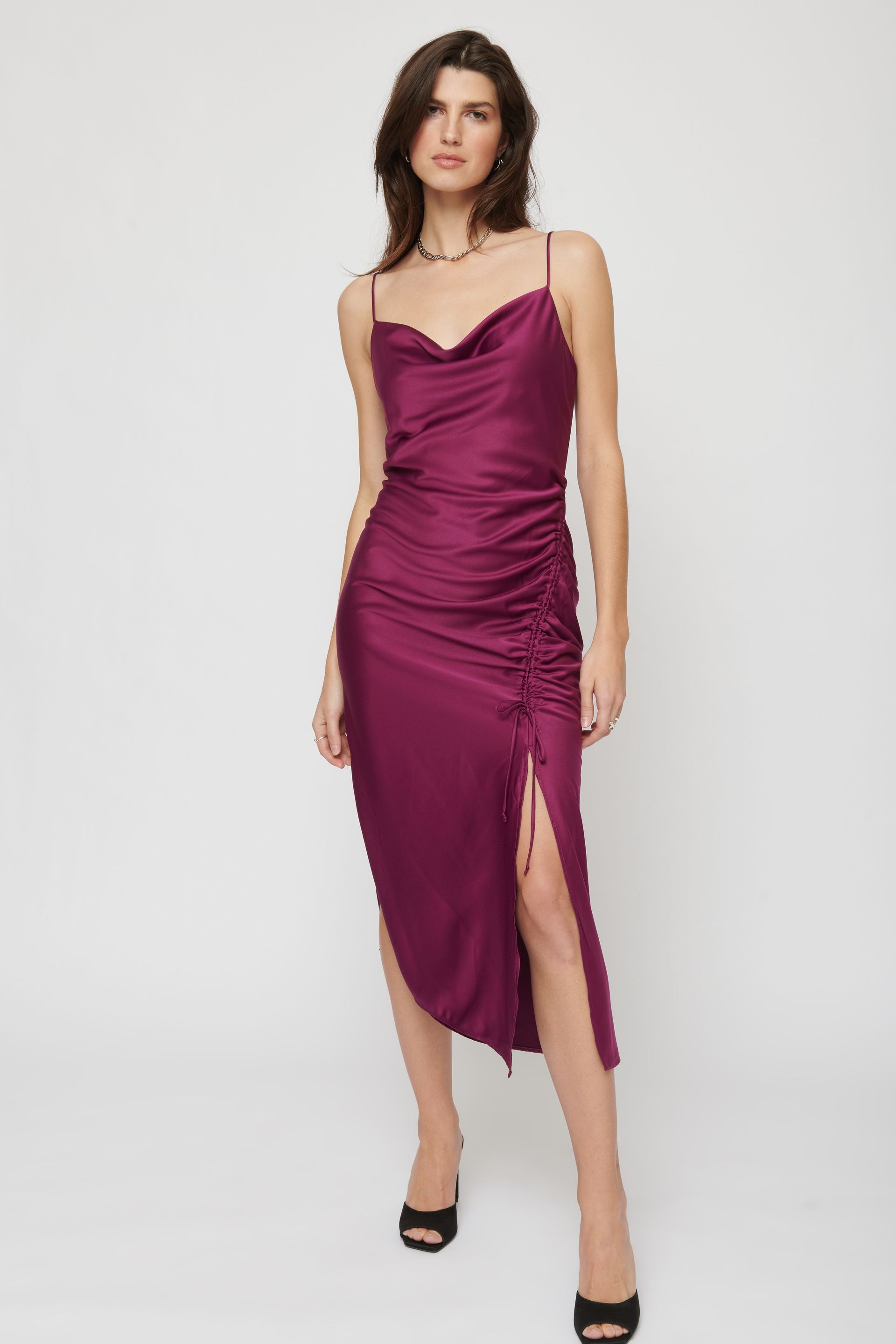 Ashley ruched satin slip dress Clearance
