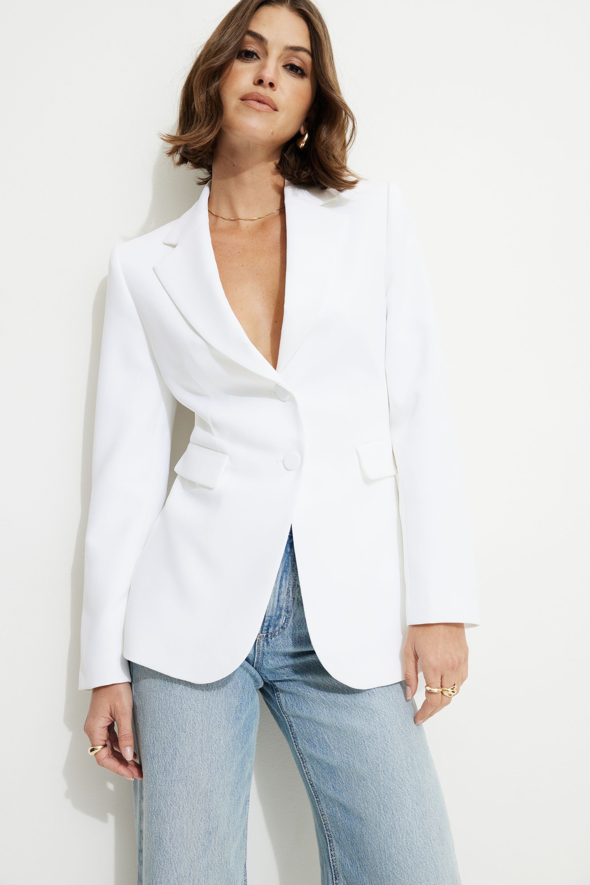 Fitted Single Breasted Blazer White Garage