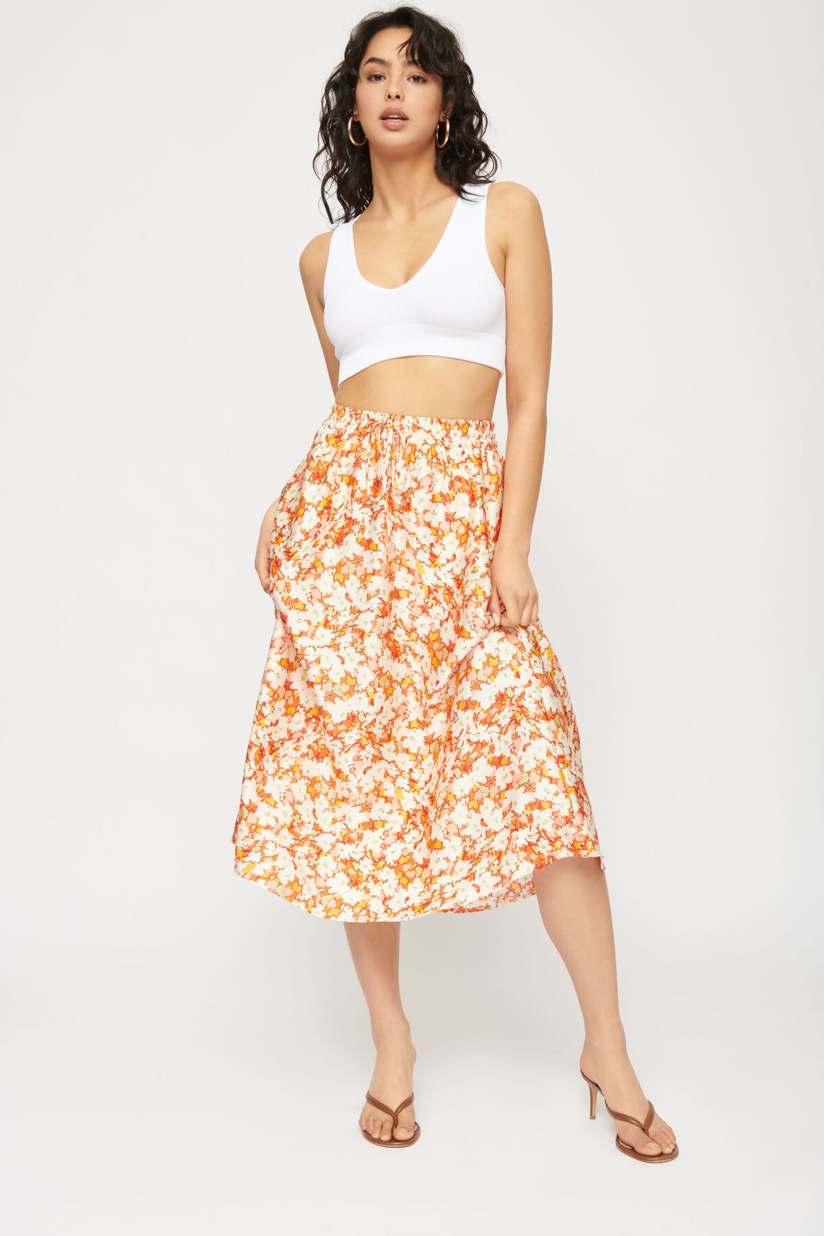 Garage PullOn Satin Midi Skirt 10006420446L