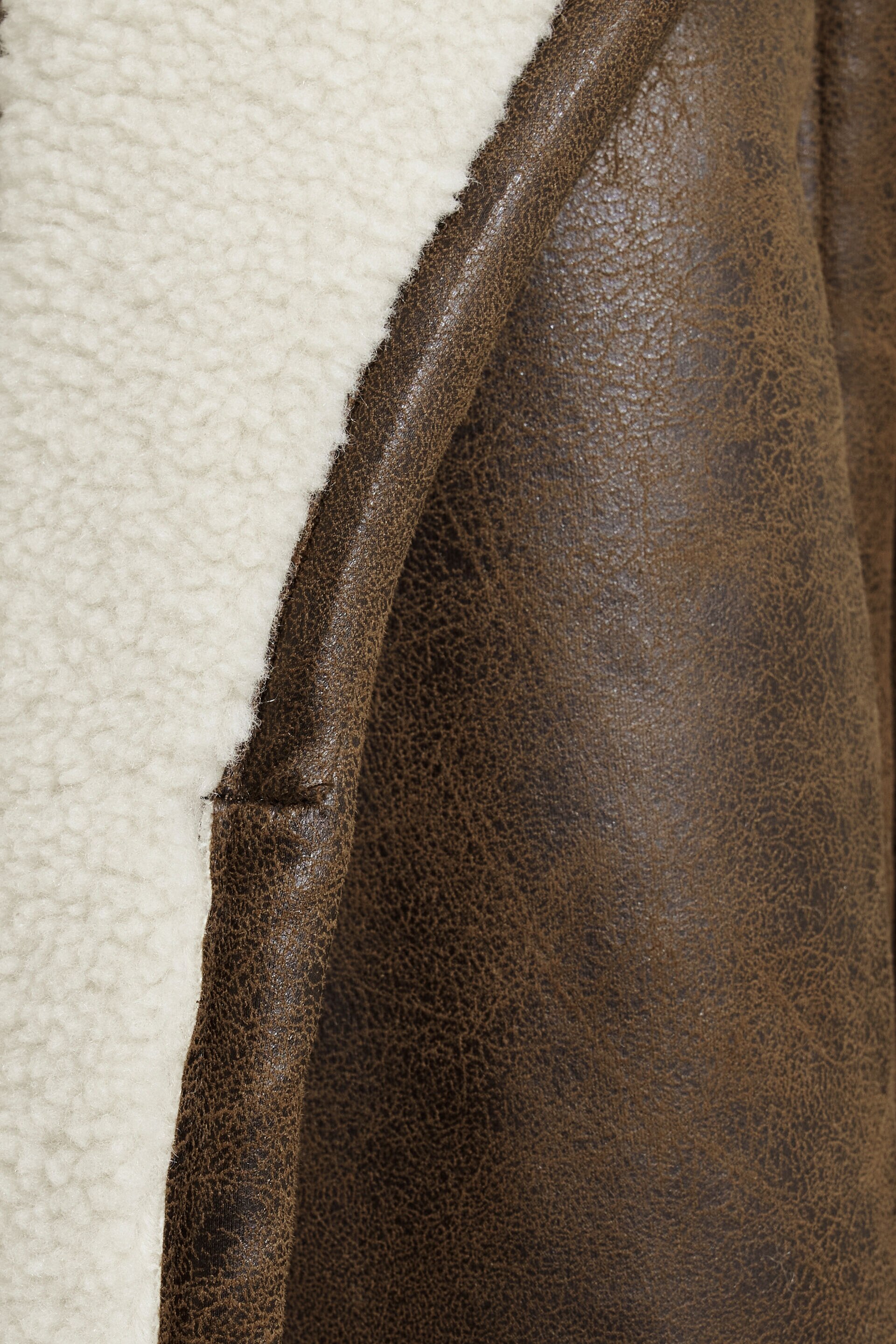 Sherpa Faux Leather Wrap Coat Brown | Garage