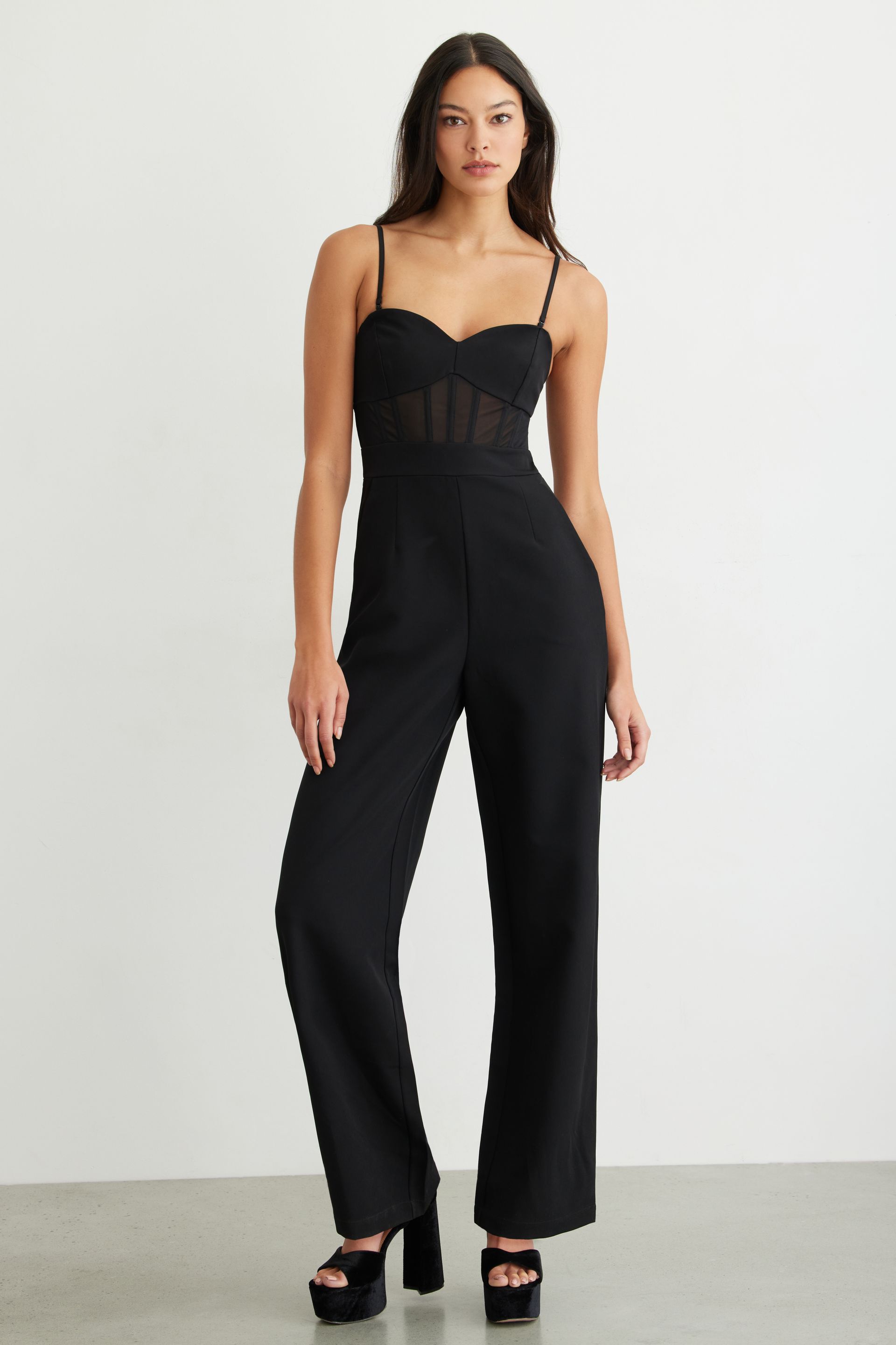 Mesh Bustier Jumpsuit Black Garage