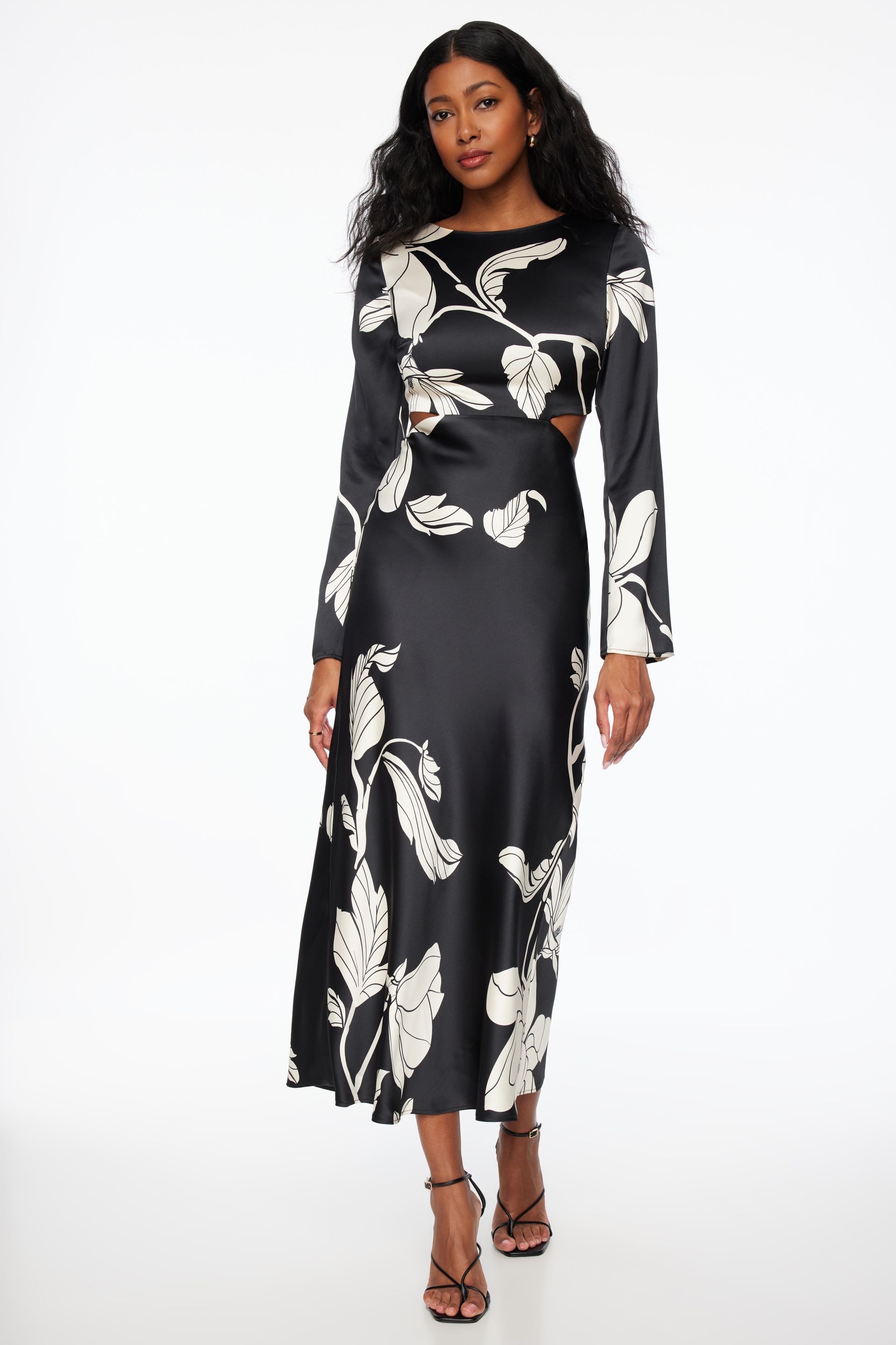 Cutout Slip Satin Maxi Dress Black Garage