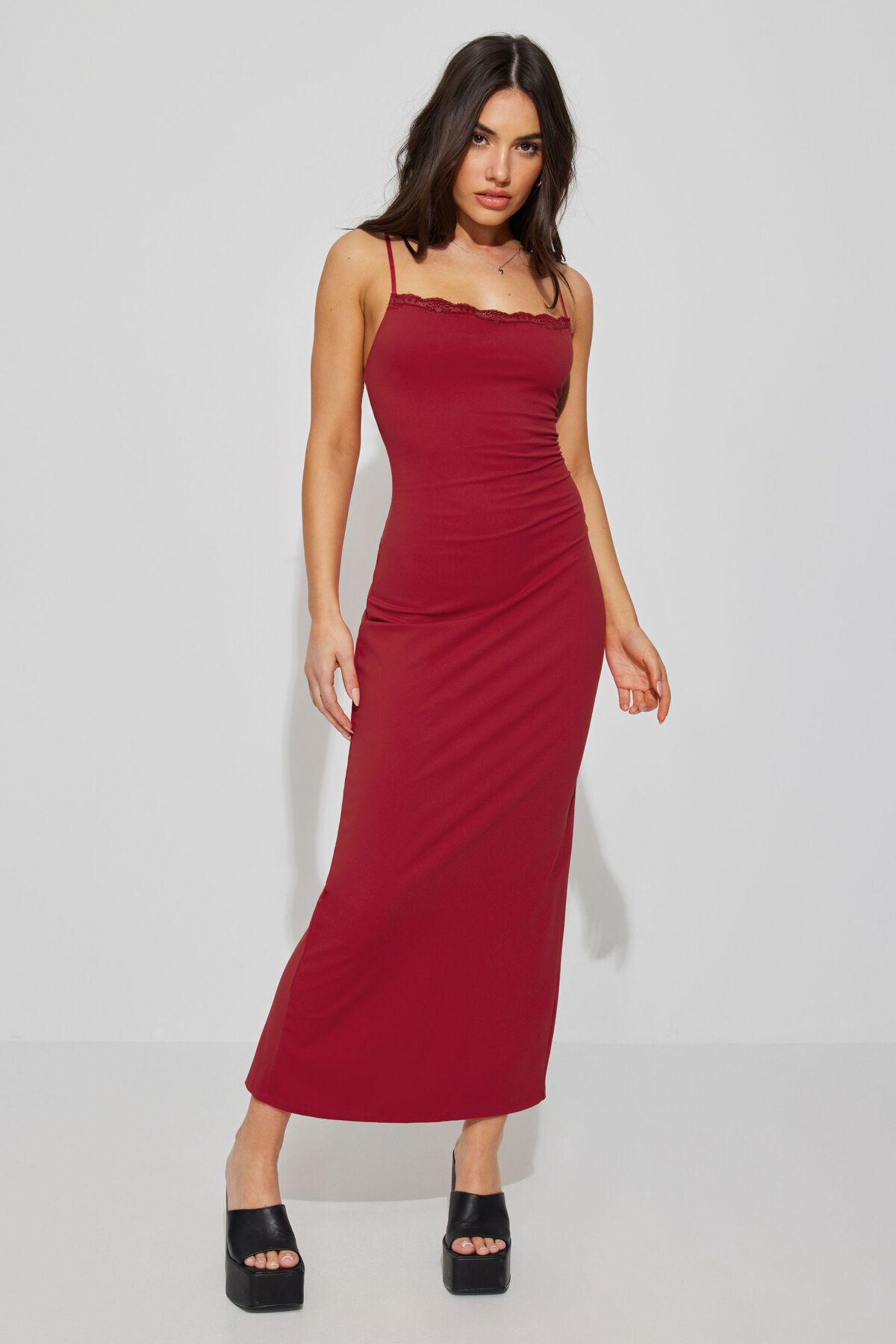 Tianna Lace Trim Maxi Dress Red | Garage