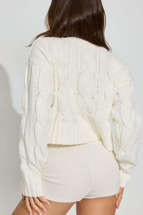 Chenille Cropped Cable Sweater