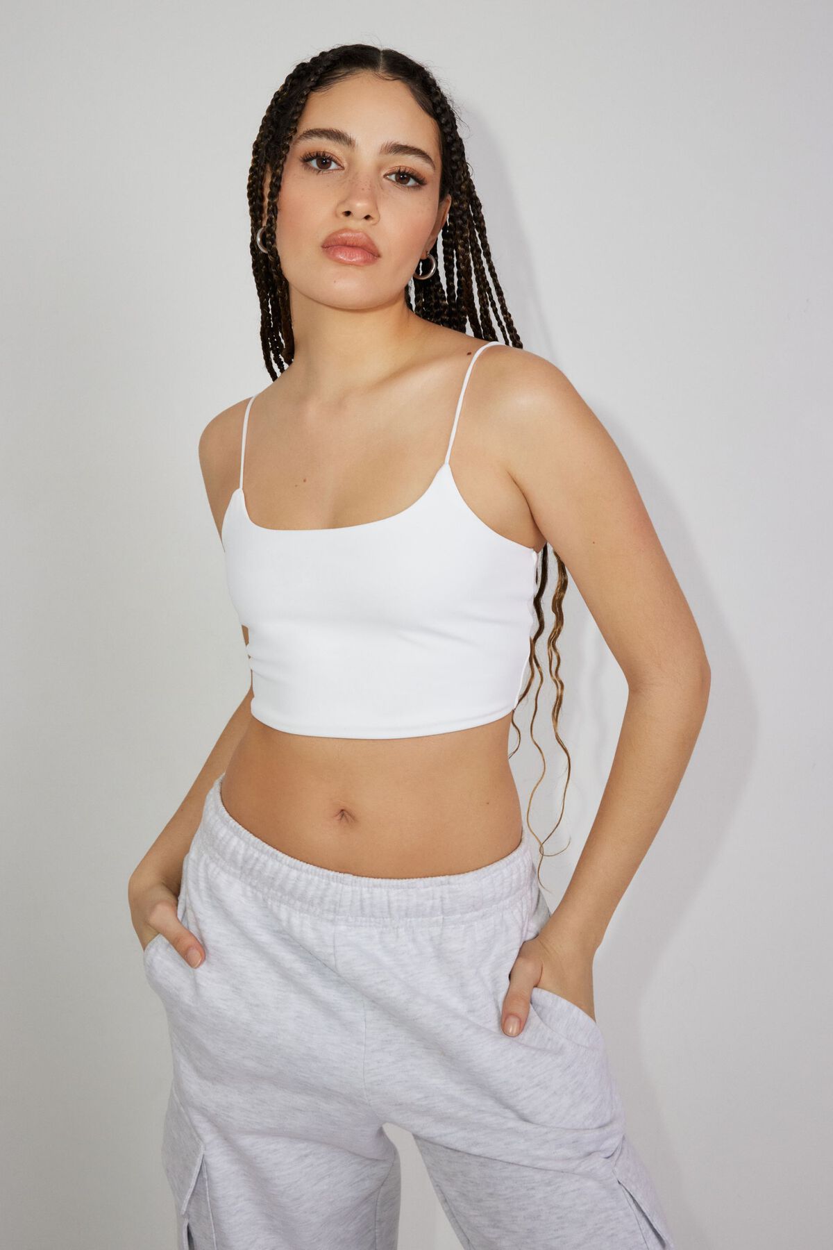 Mock-neck Cropped Support Cami In White