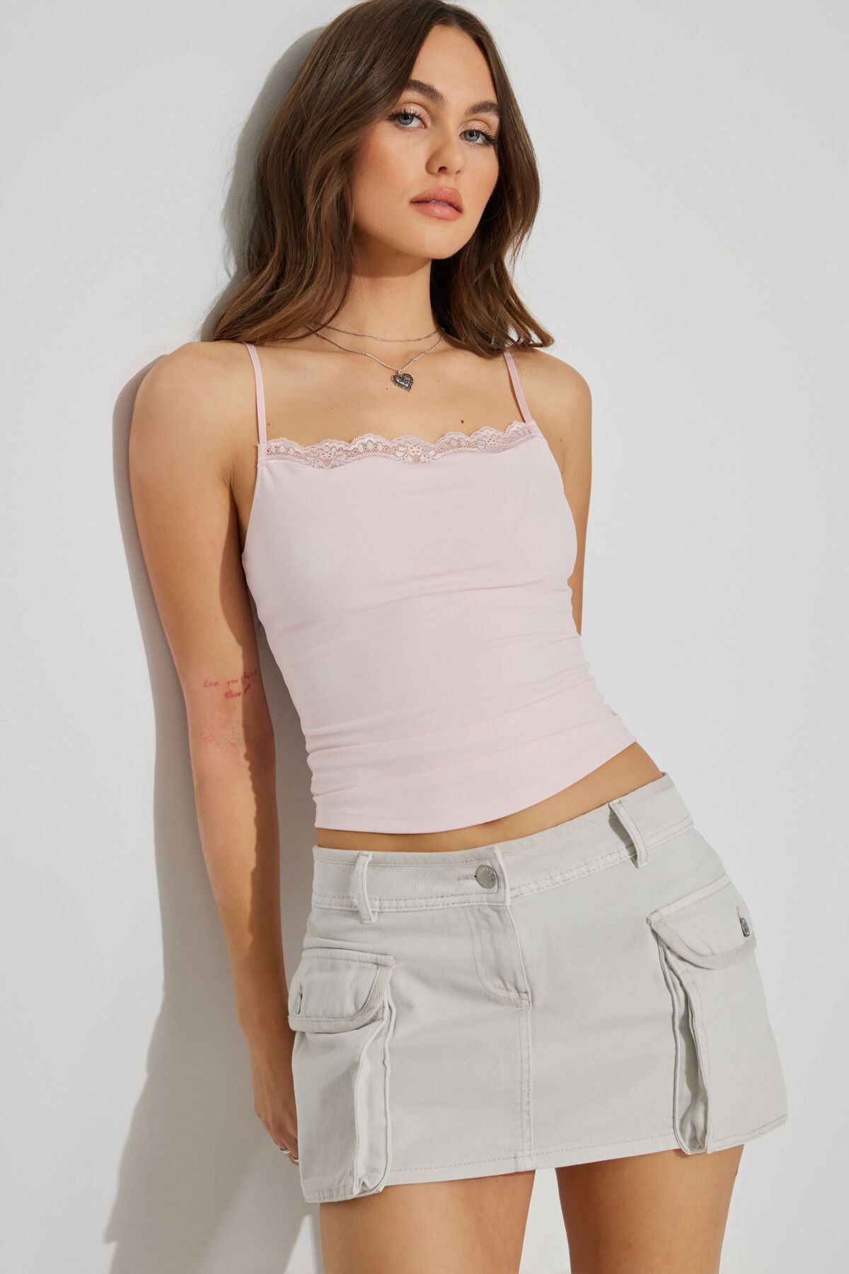 Straight Neck Lace Trim Cami Top