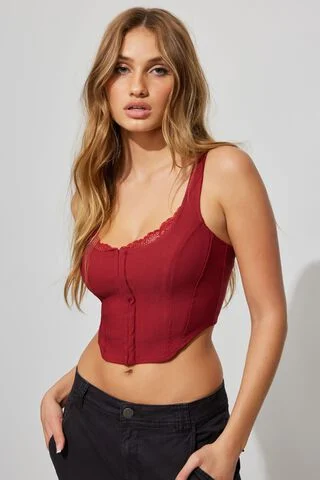 Faye Lace Trim Bustier Red