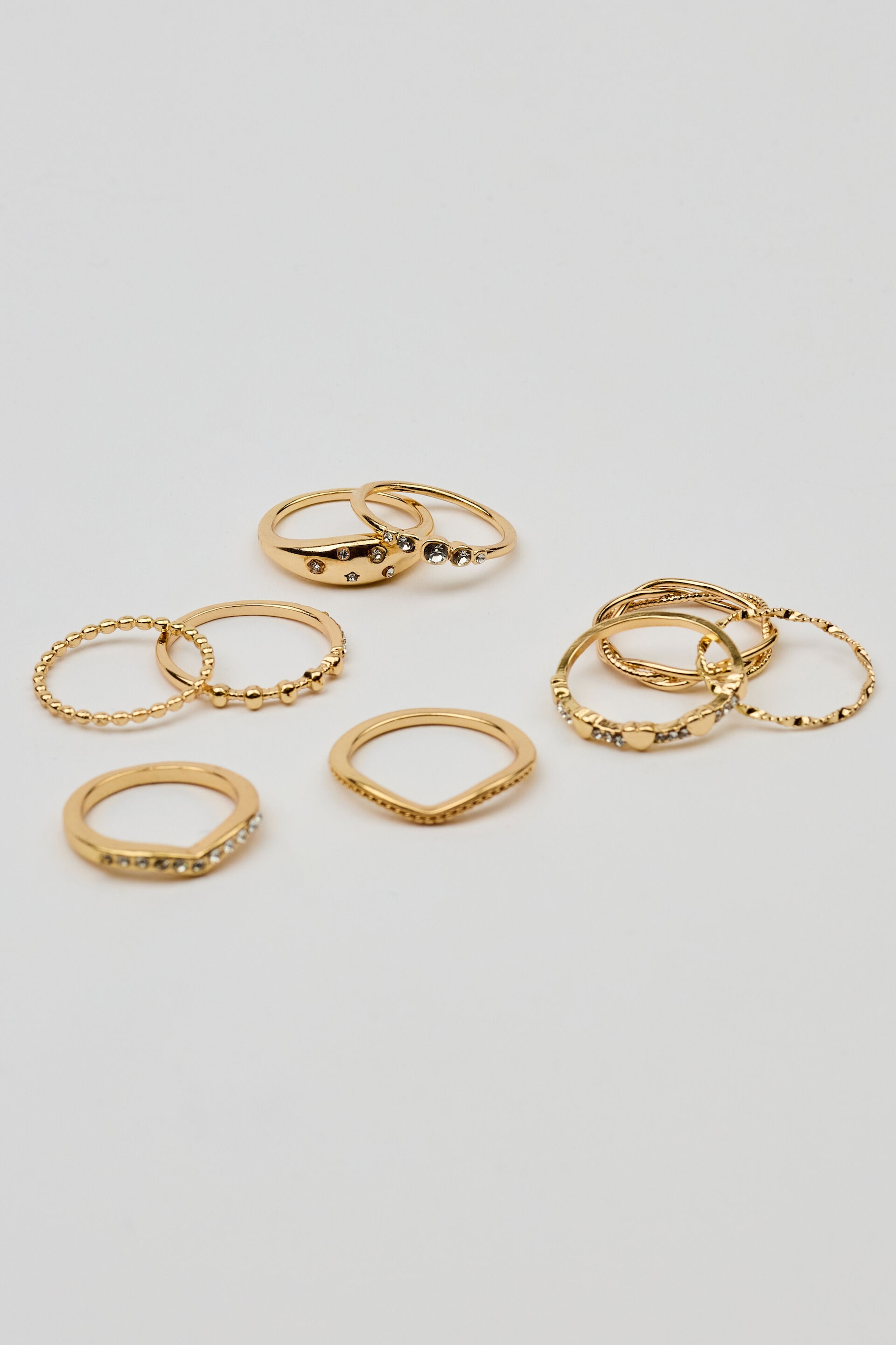 Set of 9 Gemmed & Textured Rings