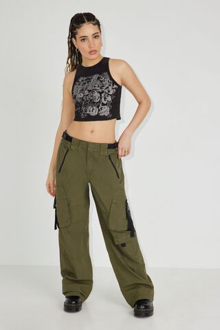 Belted Straight Leg Cargo Pant Green