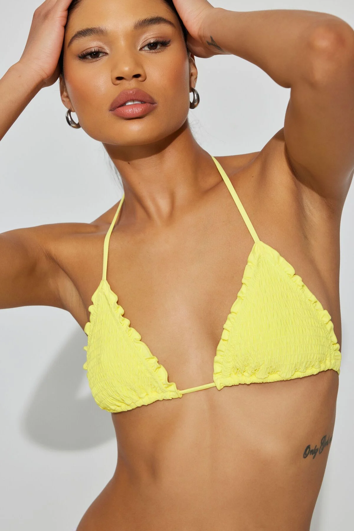 Ruffle Triangle Slider Bikini Top Yellow