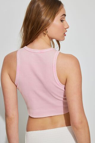 Baby Pink Rib Heart Cut Out Crop Top, Tops