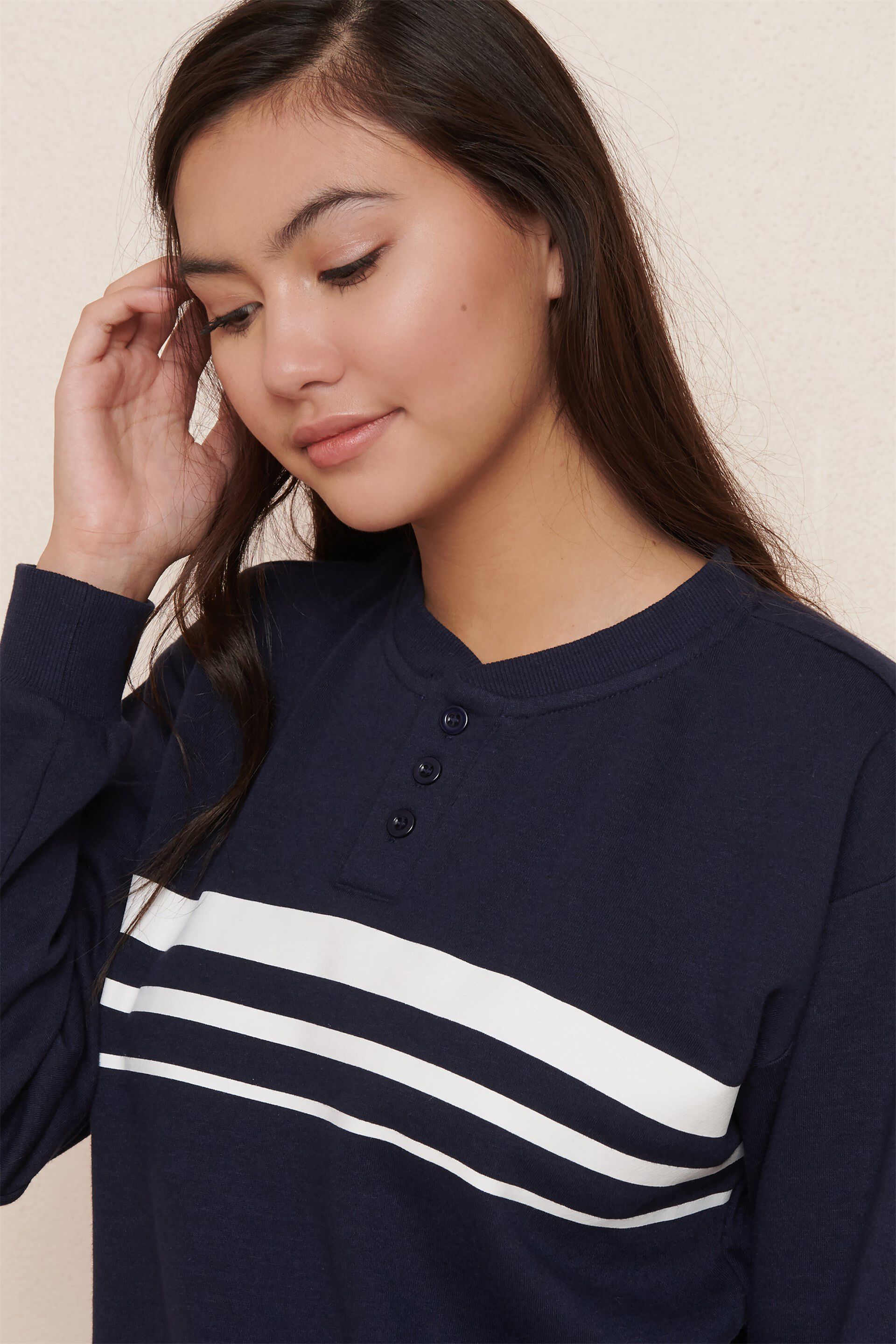 henley crew neck sweatshirt