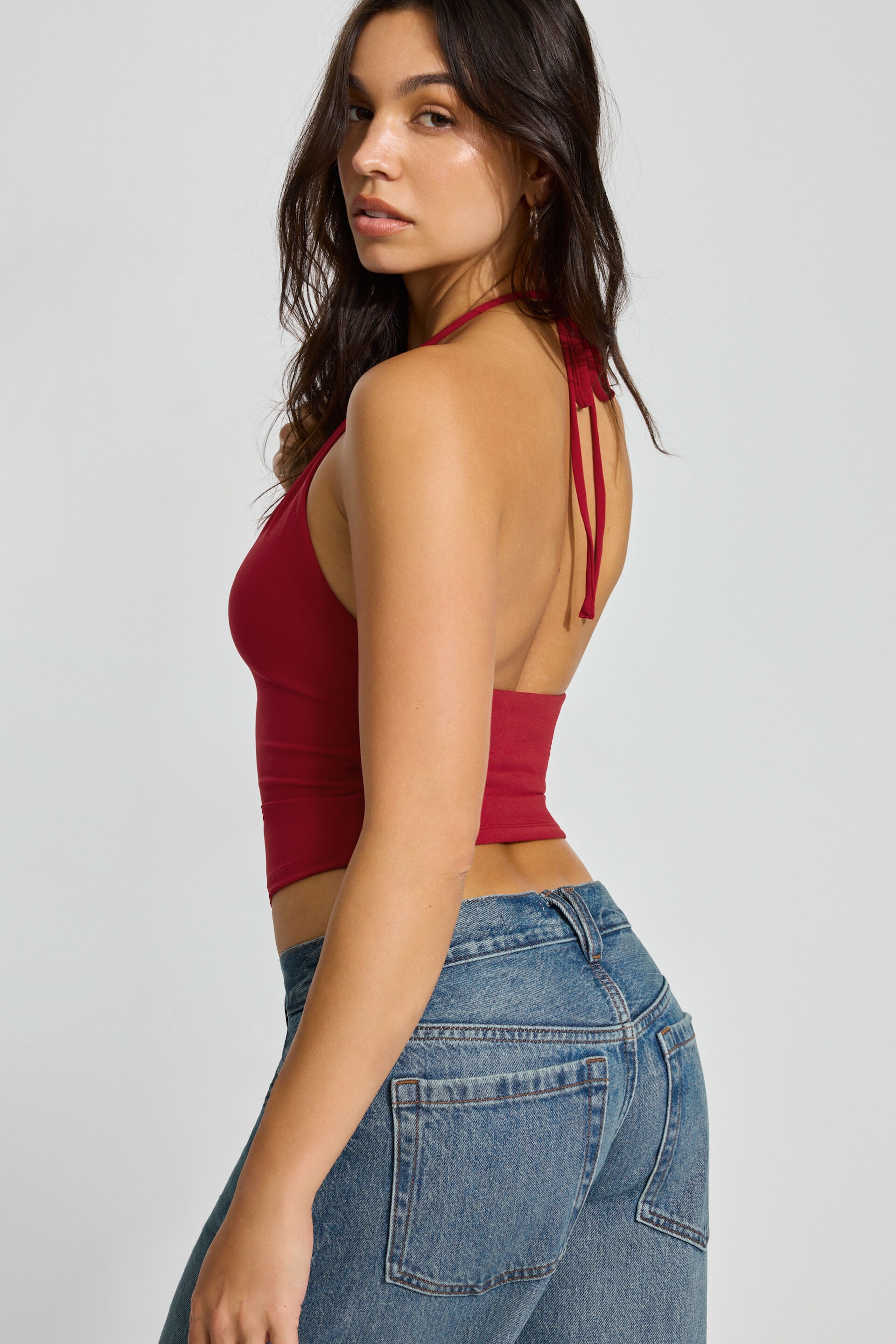 Shirred Low Back Halter Top