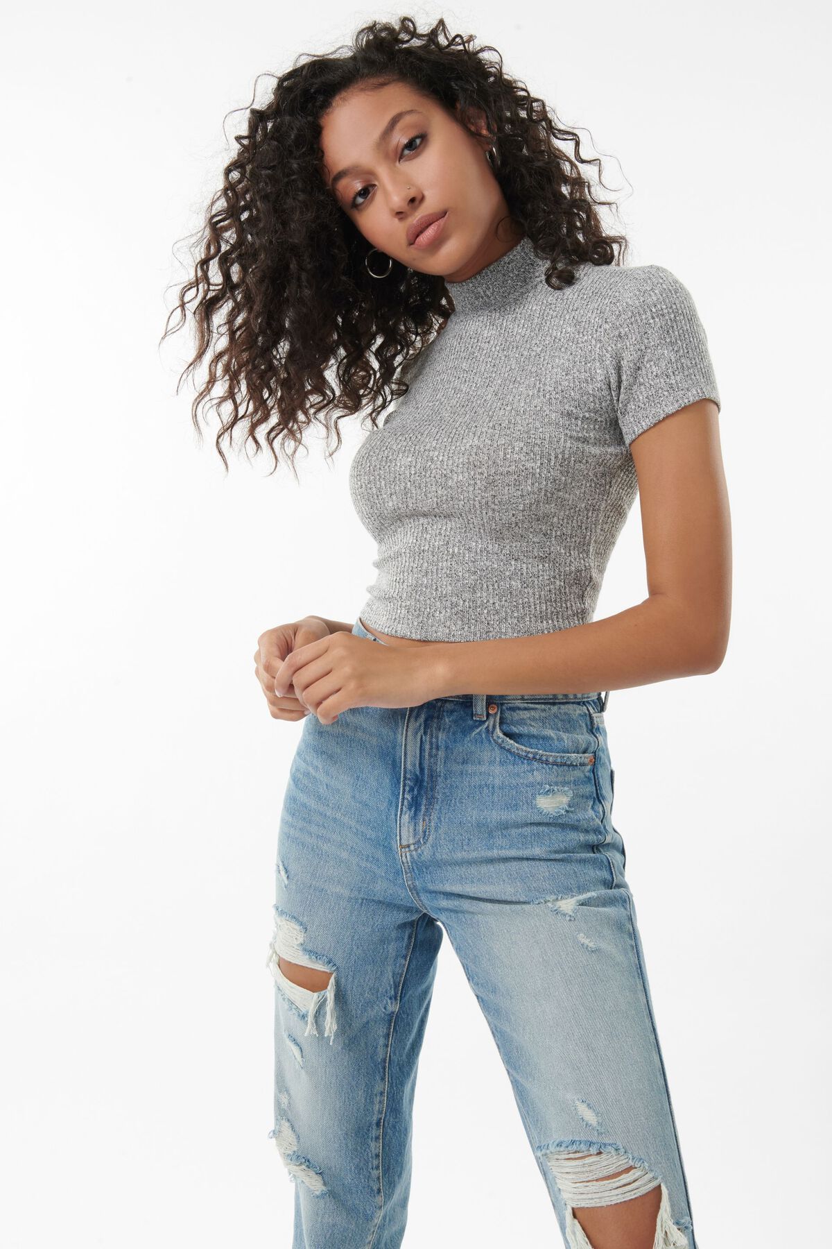 Garage Mock Neck Tee With Back Cutout. 2