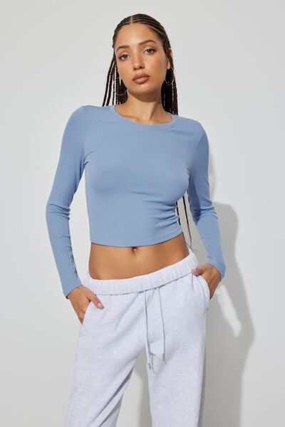 Blue Rayon Crop Top with Umbrella Sleeves – GlamRoad