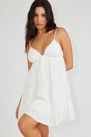 Cara Crochet Trim Tiered Dress White | Garage