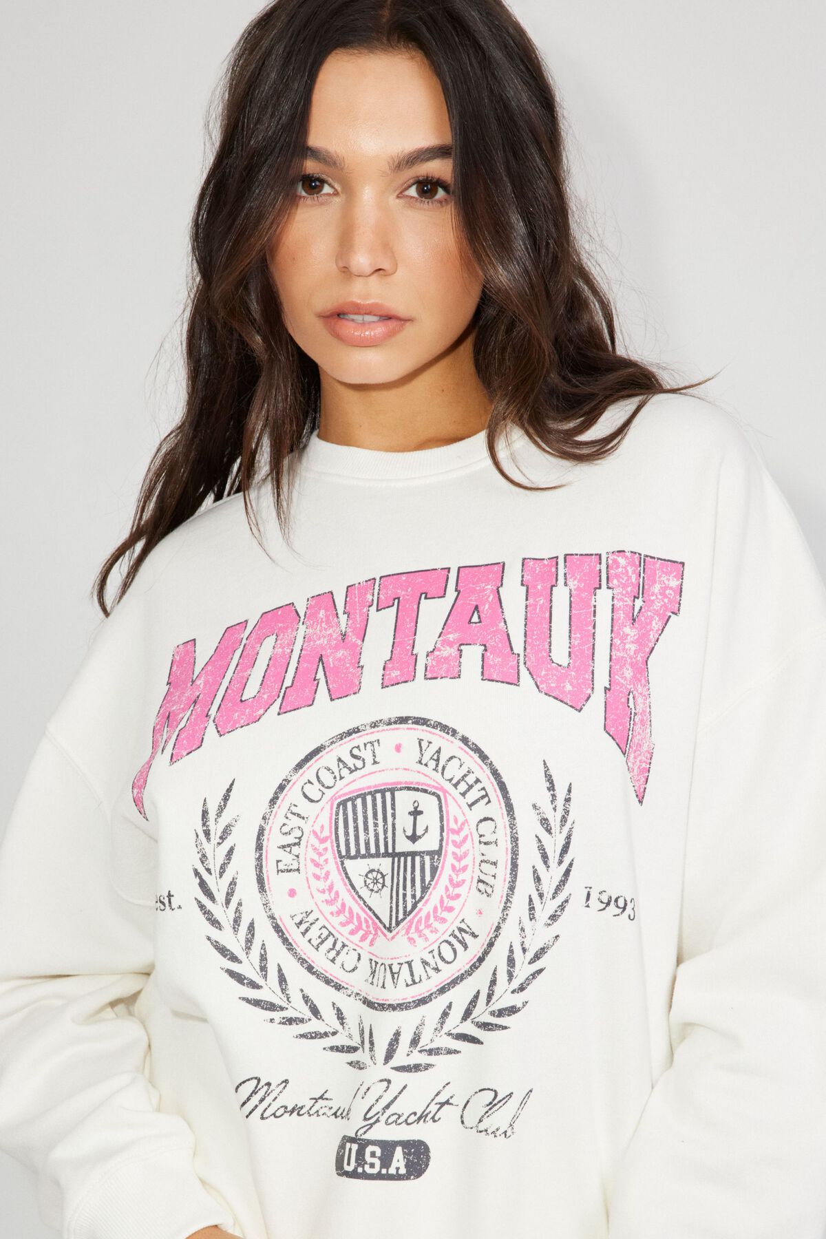 Oversized Fleece Crewneck Sweatshirt White Garage