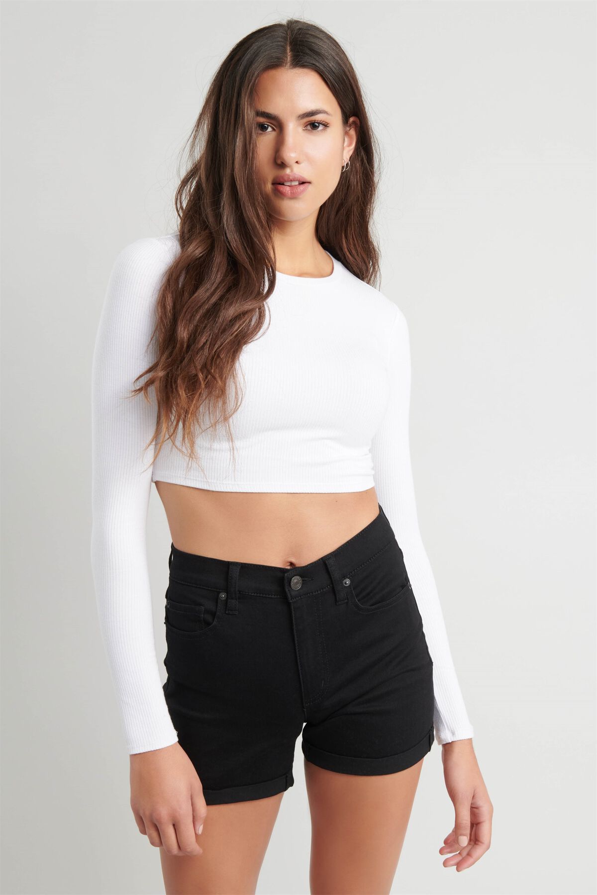 Garage High Rise Midi Denim Shorts. 3