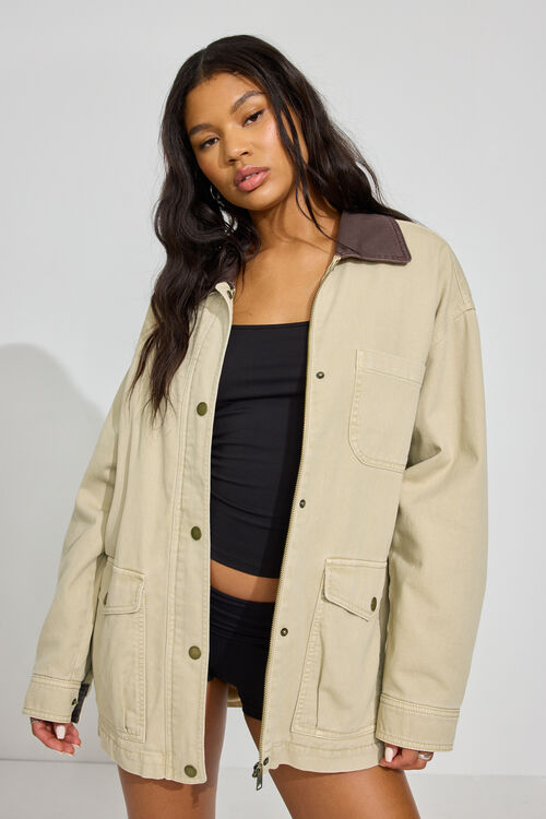 Long Twill Field Jacket Beige Garage