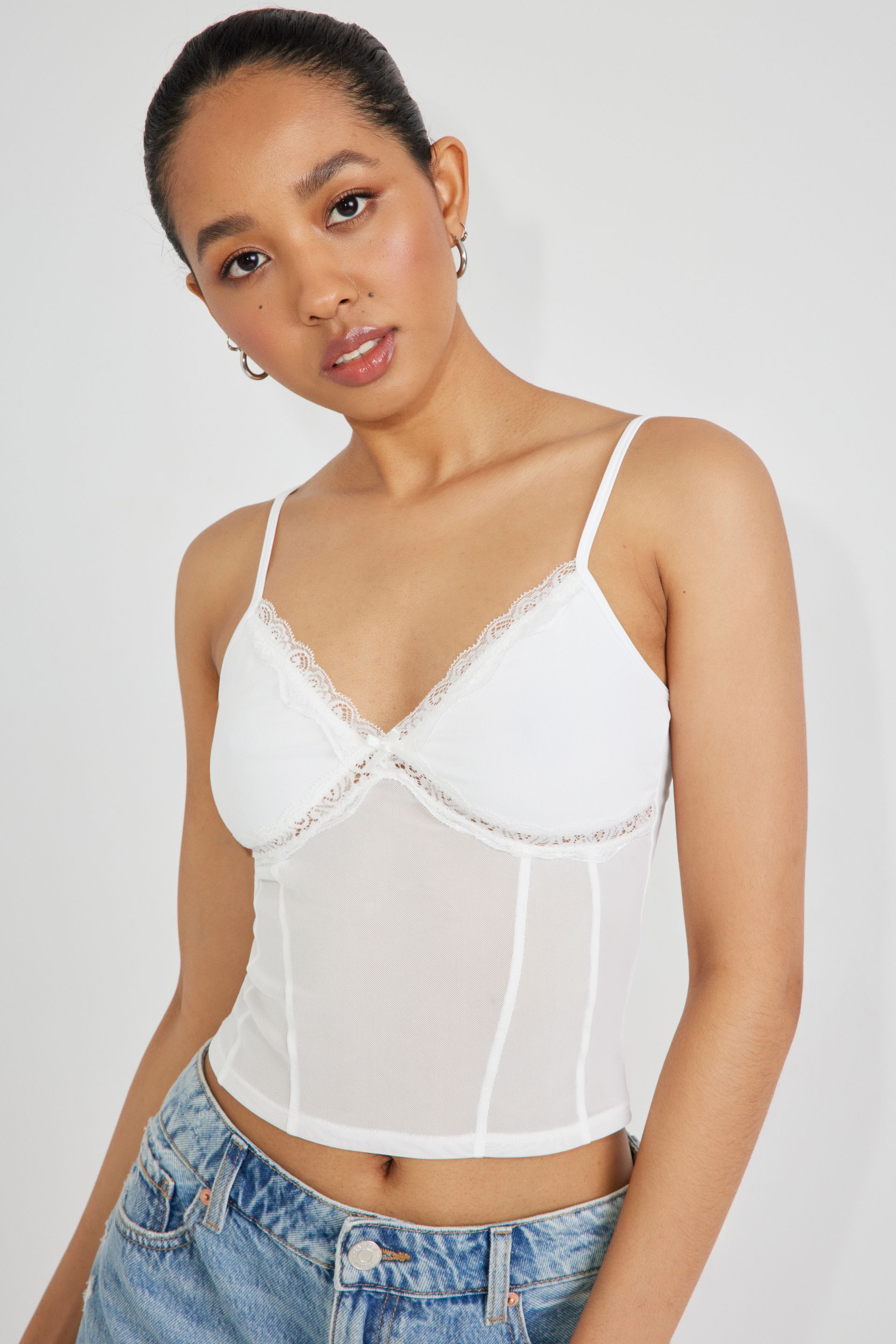 Lace Trim Mesh Cami
