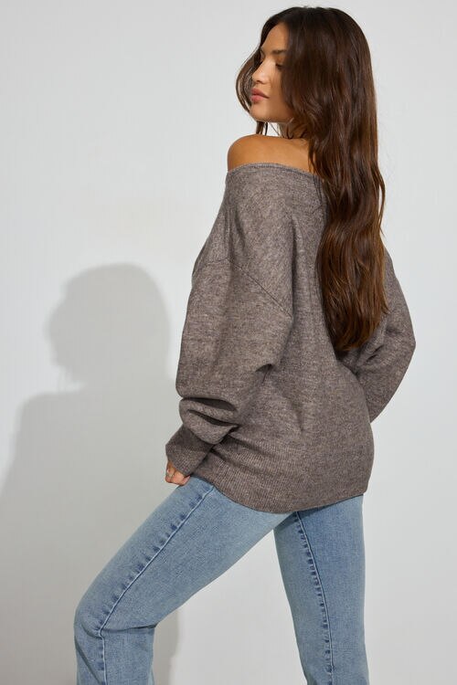 Spongy Relaxed Off Shoulder Sweater