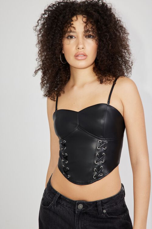 Faux Leather Lace Up Bustier Top