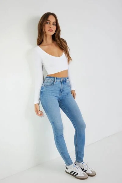 Lady Jeans High-Waisted MID Blue Washing Ripped Whisker Skinny Jeans New  Design Fashion - China Skinny Jeans and Denim Jeans price