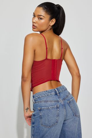  Banamic Bustier Tops for Women Corset Top Spaghetti Strap Crop Top  Lace Bralette Wine Red: Clothing, Shoes & Jewelry