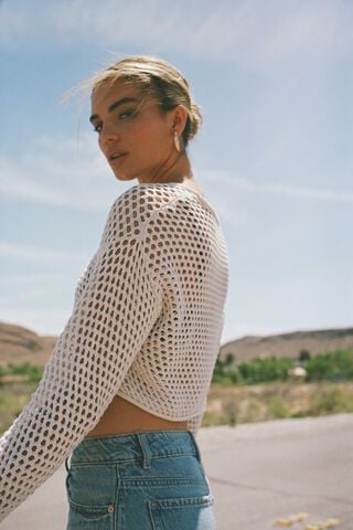 Open-Knit Cropped Sweater White | Garage