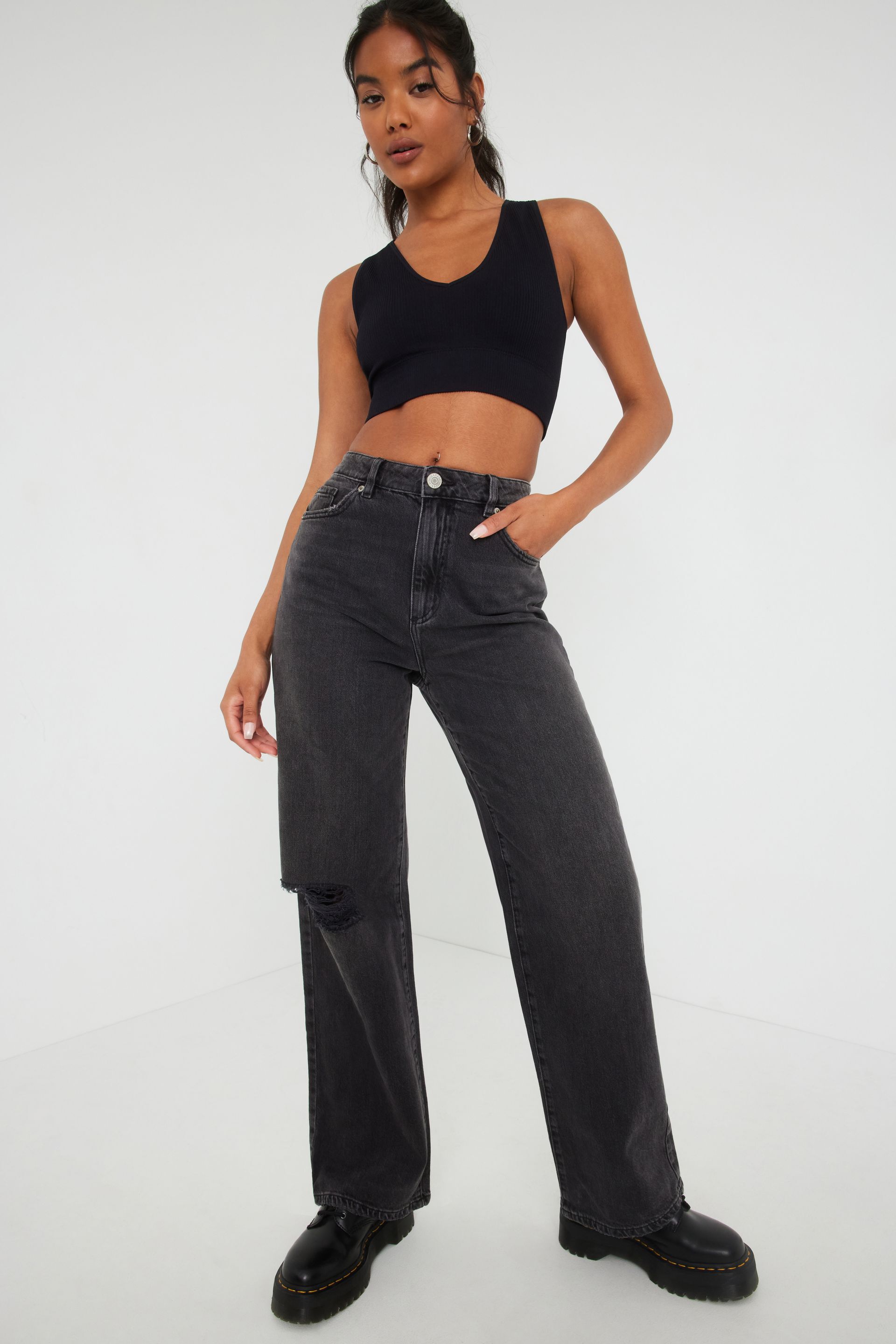 black wide leg jeans