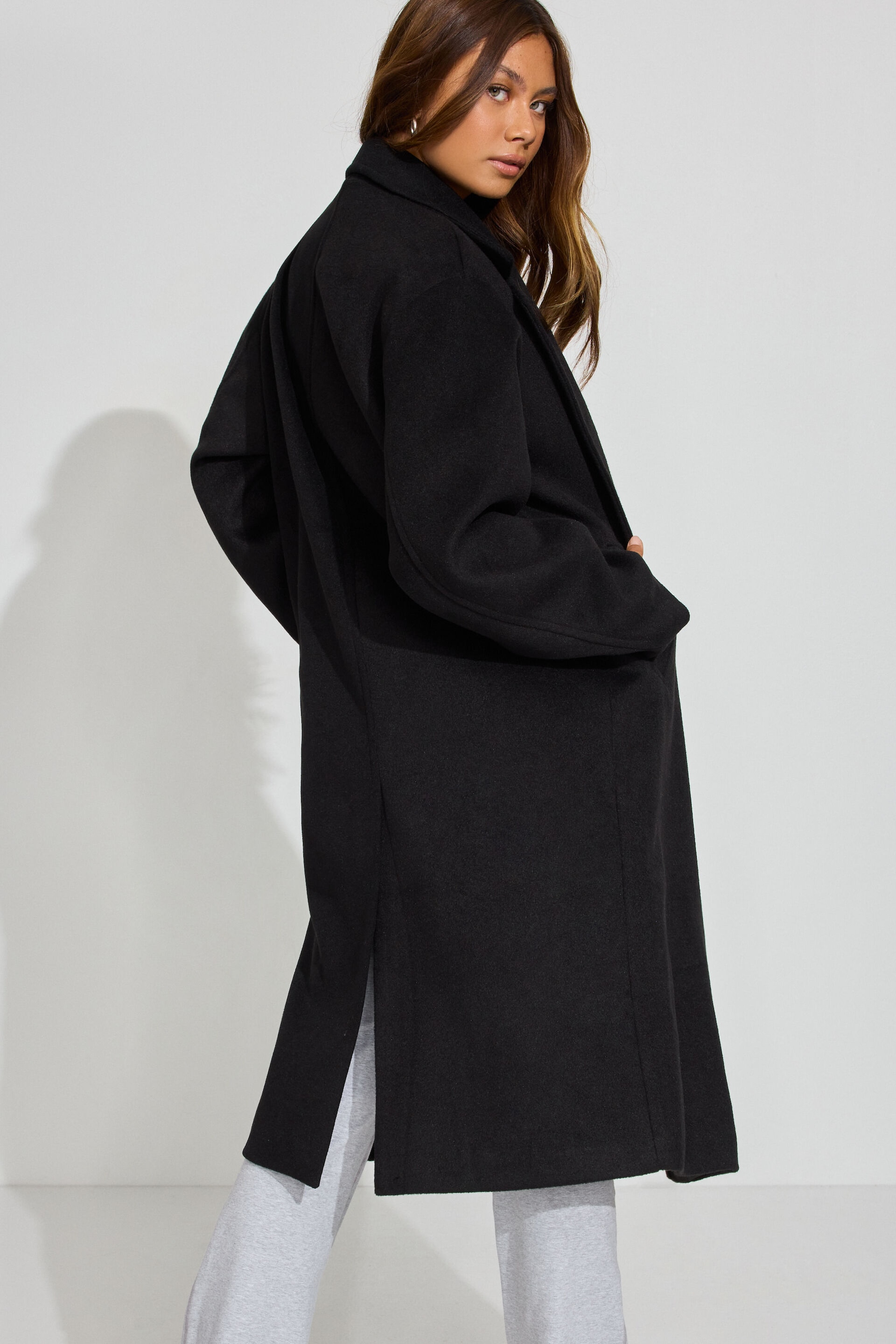 Oversized Long Felted Trench Coat