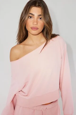 Off Shoulder Sweatshirt Pink