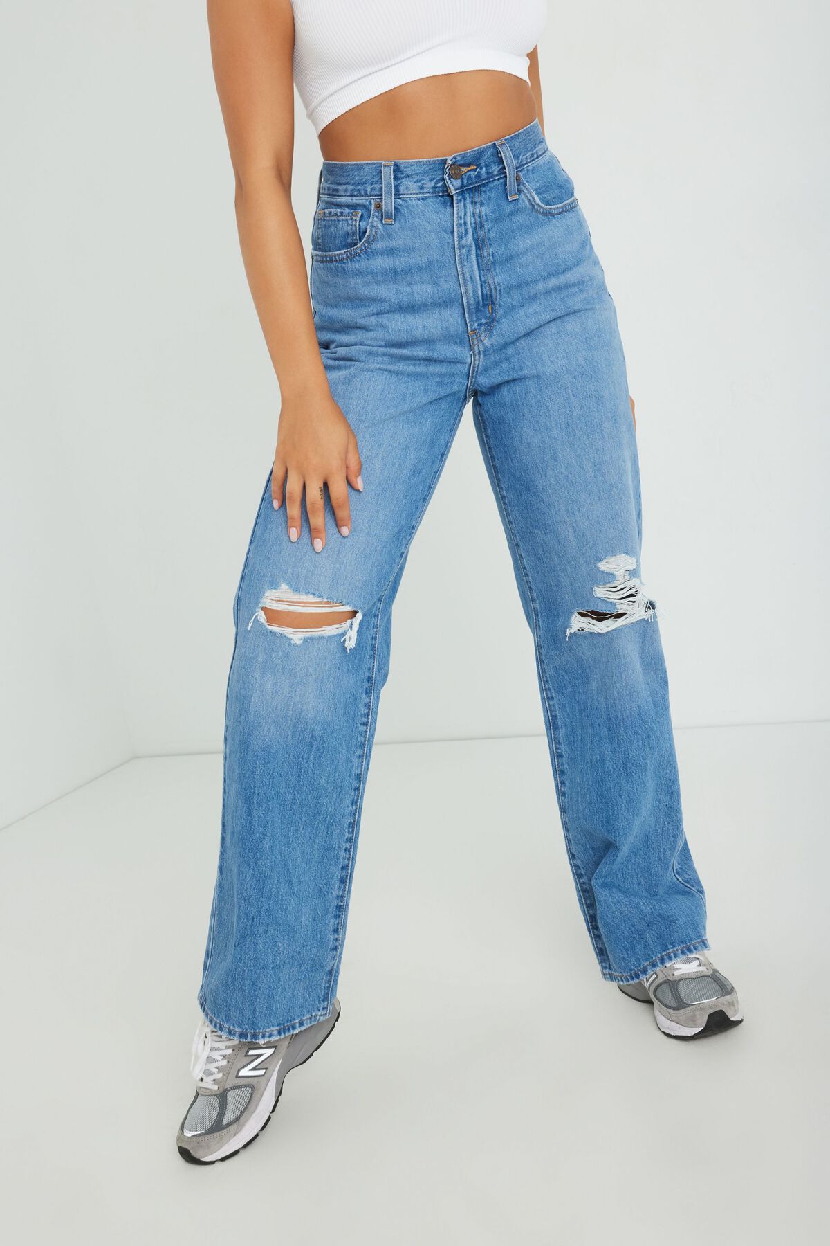 LEVI'S High Waisted Straight Ripped Jean Blue