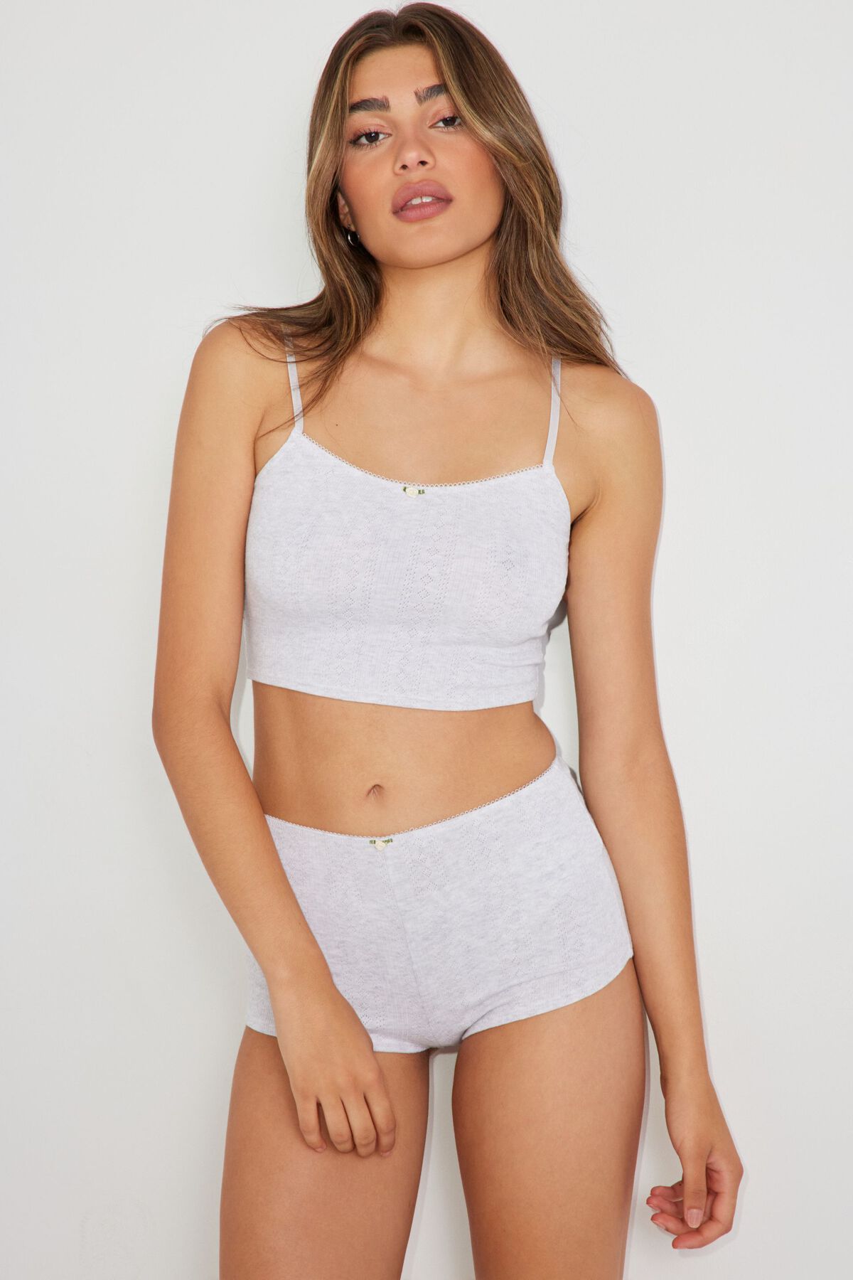 Pointelle Crop Top with Scalloped Trim, Comfort Bras