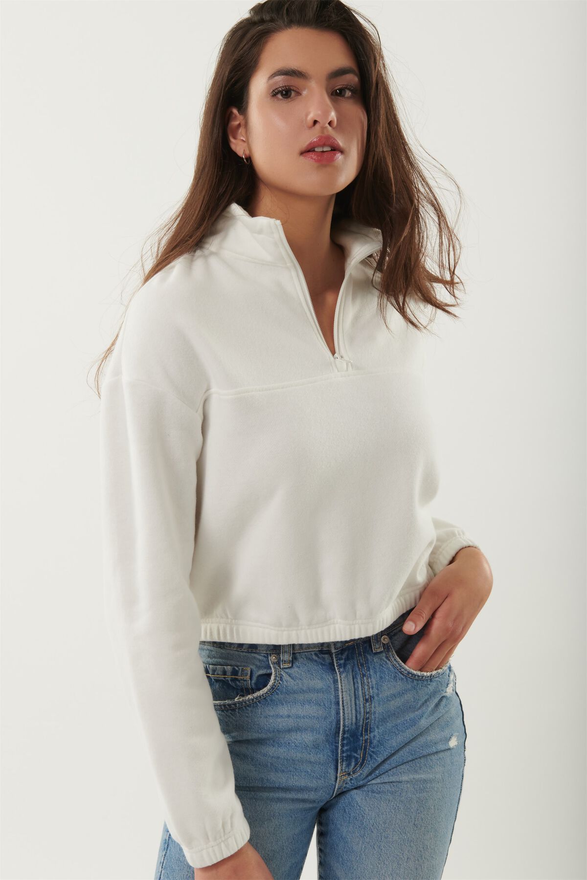 Half Zip Mock Neck Sweatshirt White Garage