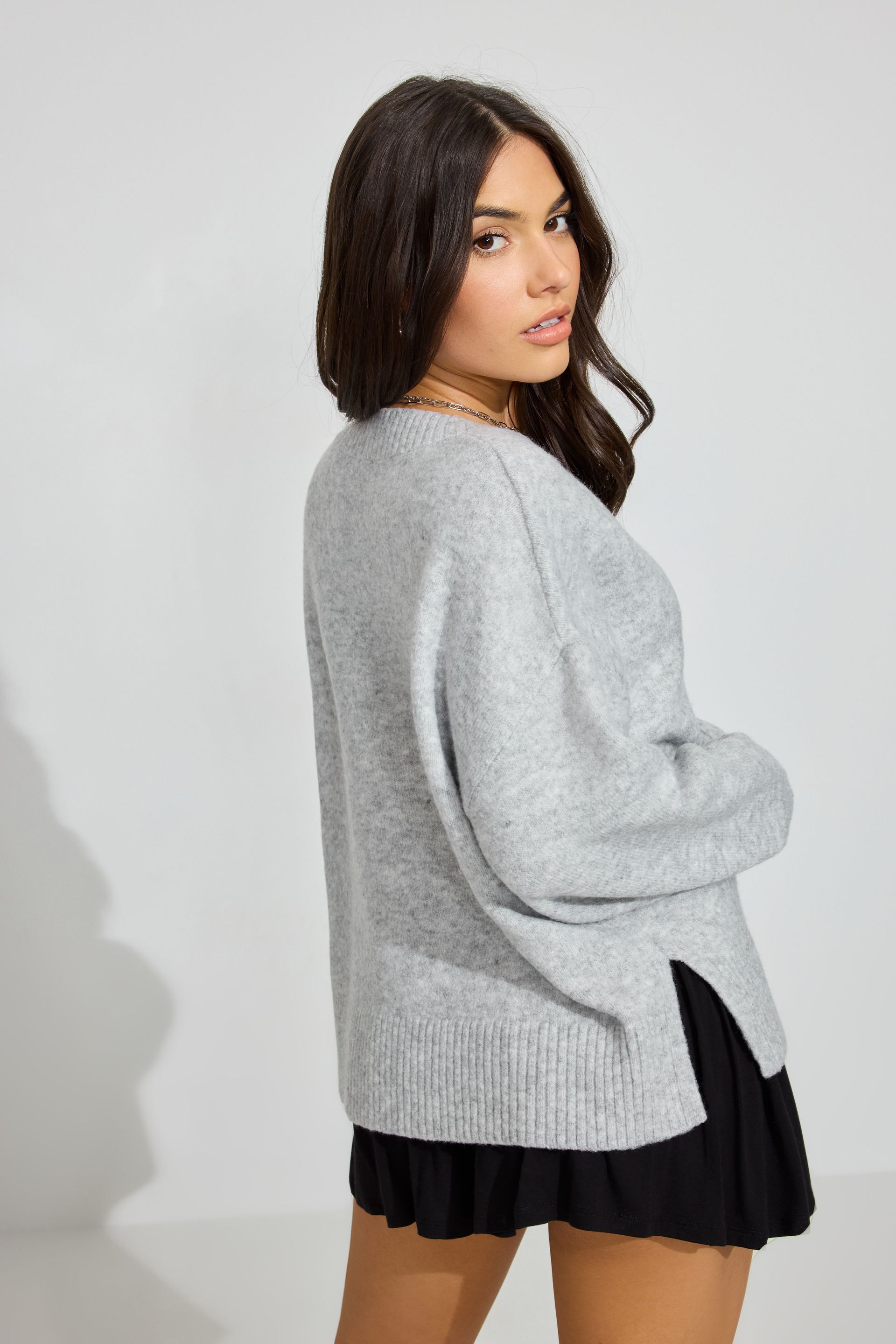 Cozy V Neck Relaxed Sweater Gray | Garage