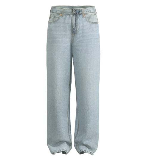 Light wash baggy jeans.