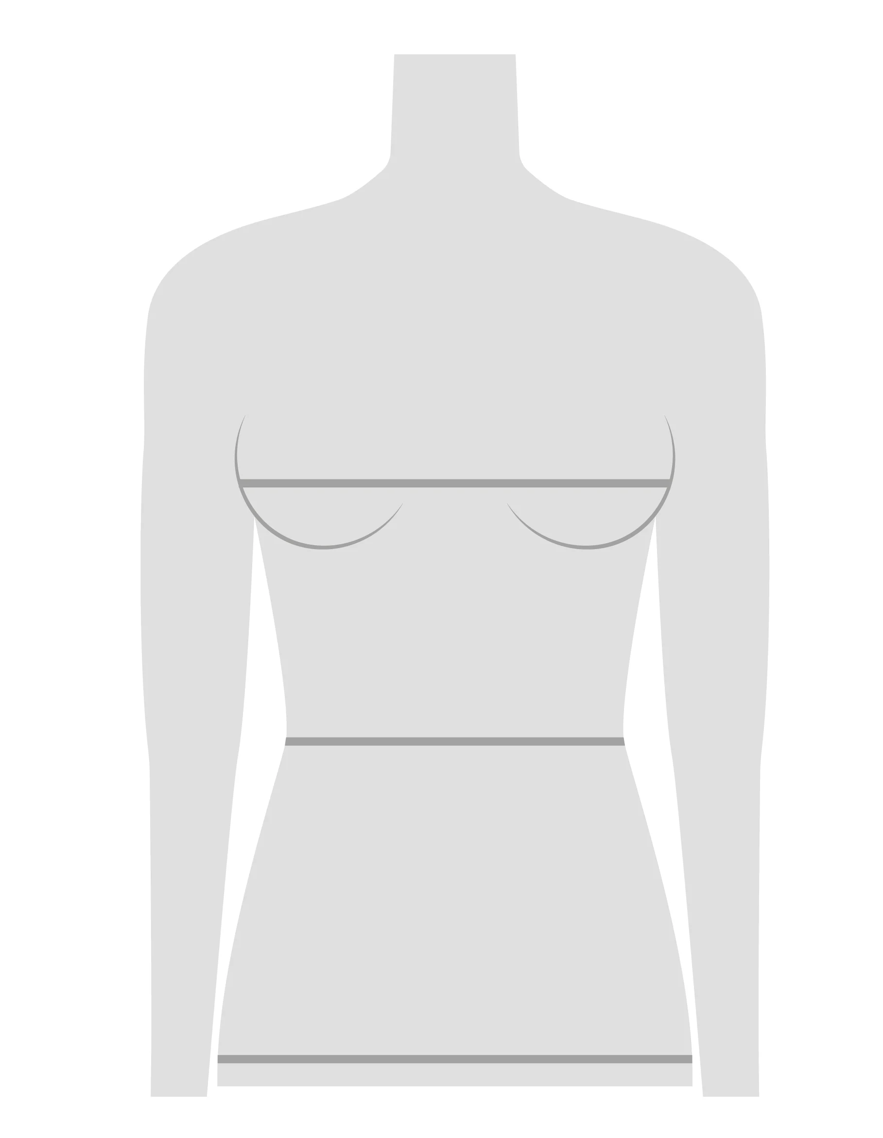 Une silhouette d'un mannequin avec des lignes sur le buste, la taille et les hanches indiquant où mesurer.