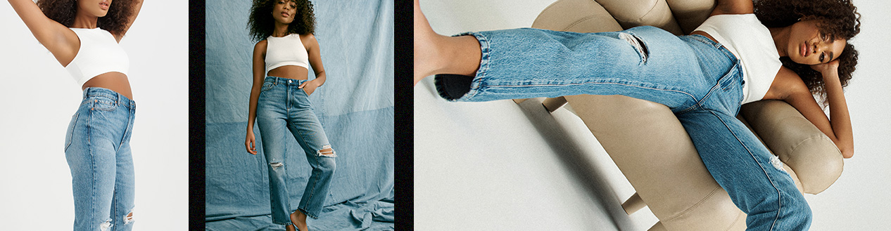 Models wearing vintage straight jeans.