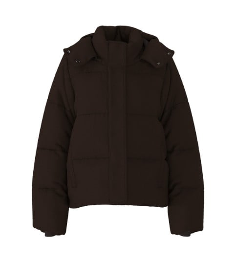 Brown puffer jacket. 