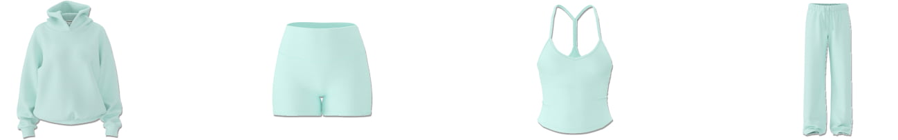 Mint green hoodie. Mint green active shorts. Mint green active tank top. Mint green sweatpants.