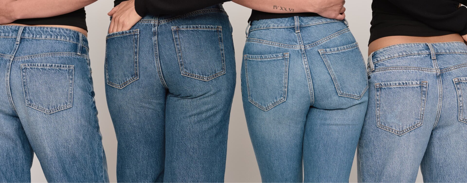 Models are wearing blue jeans.