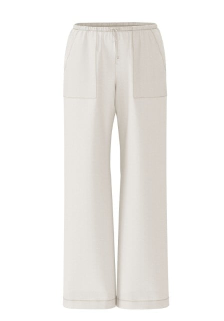 A pair of white relaxed pants.