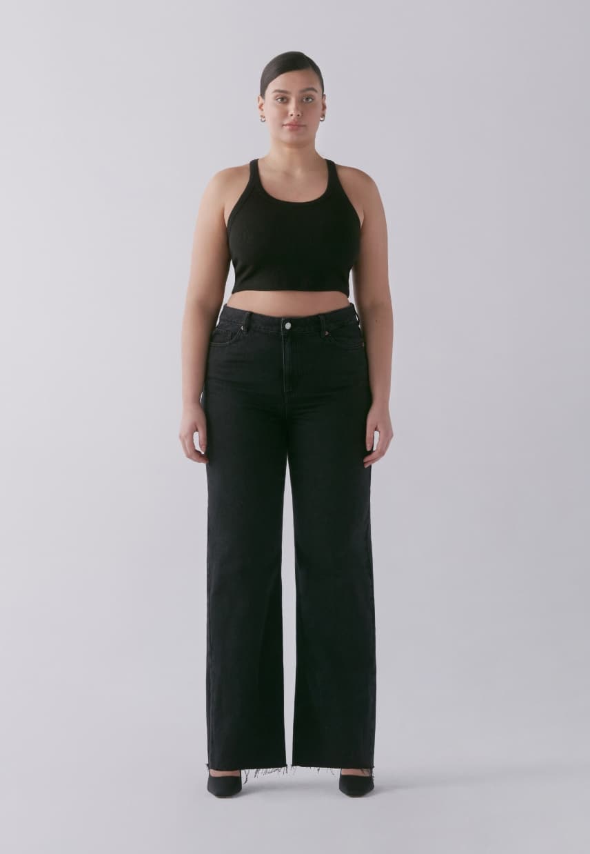 A model wears the Heidi wide leg jeans.