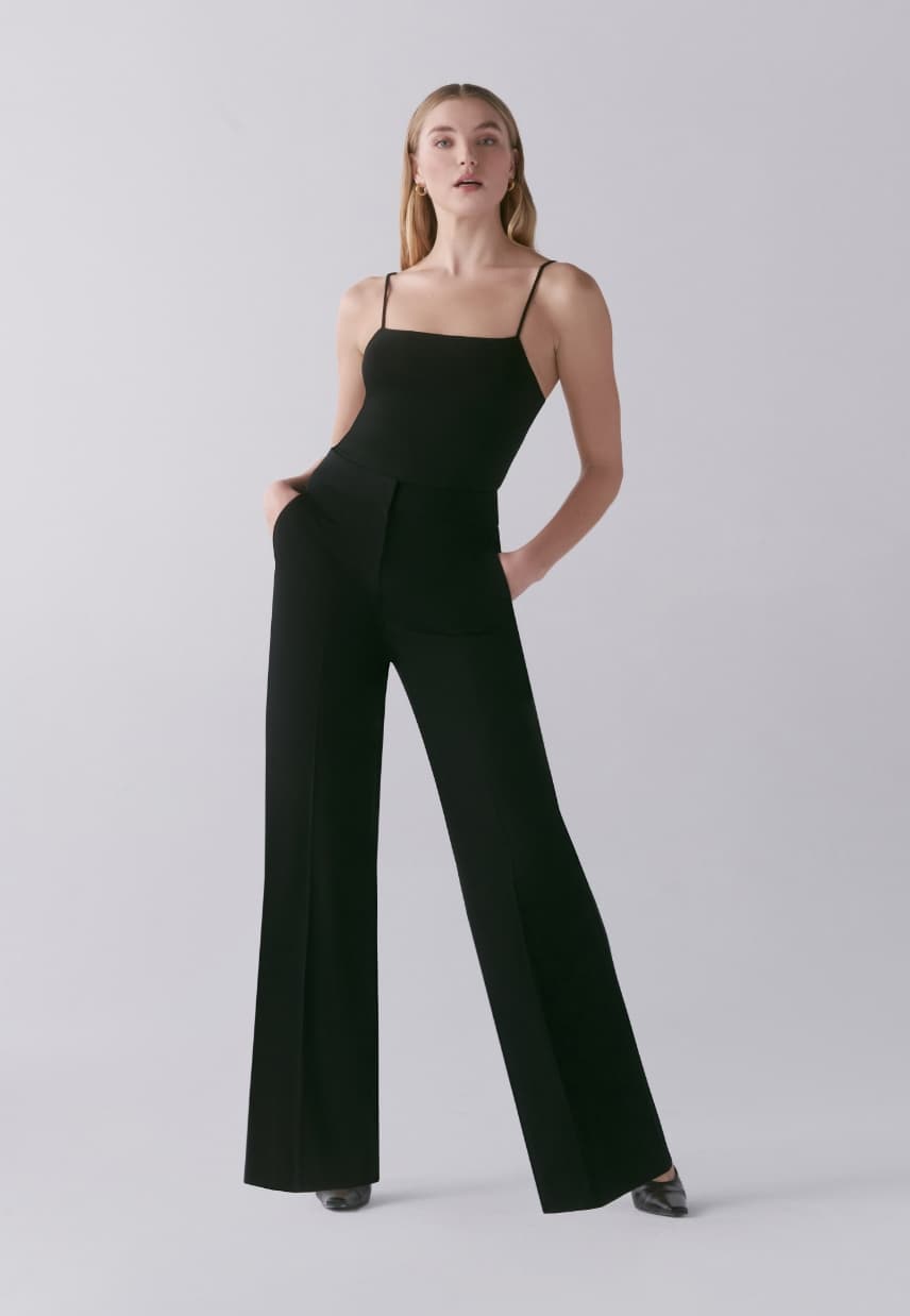 A model wears the Yasmin straight leg pants.