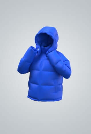 3D image of a blue puffer coat.