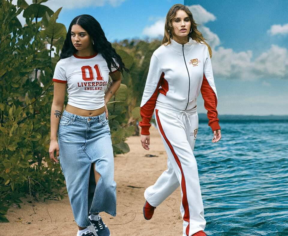 Models are wearing casual styles from the 'Break a Sweat' drop.