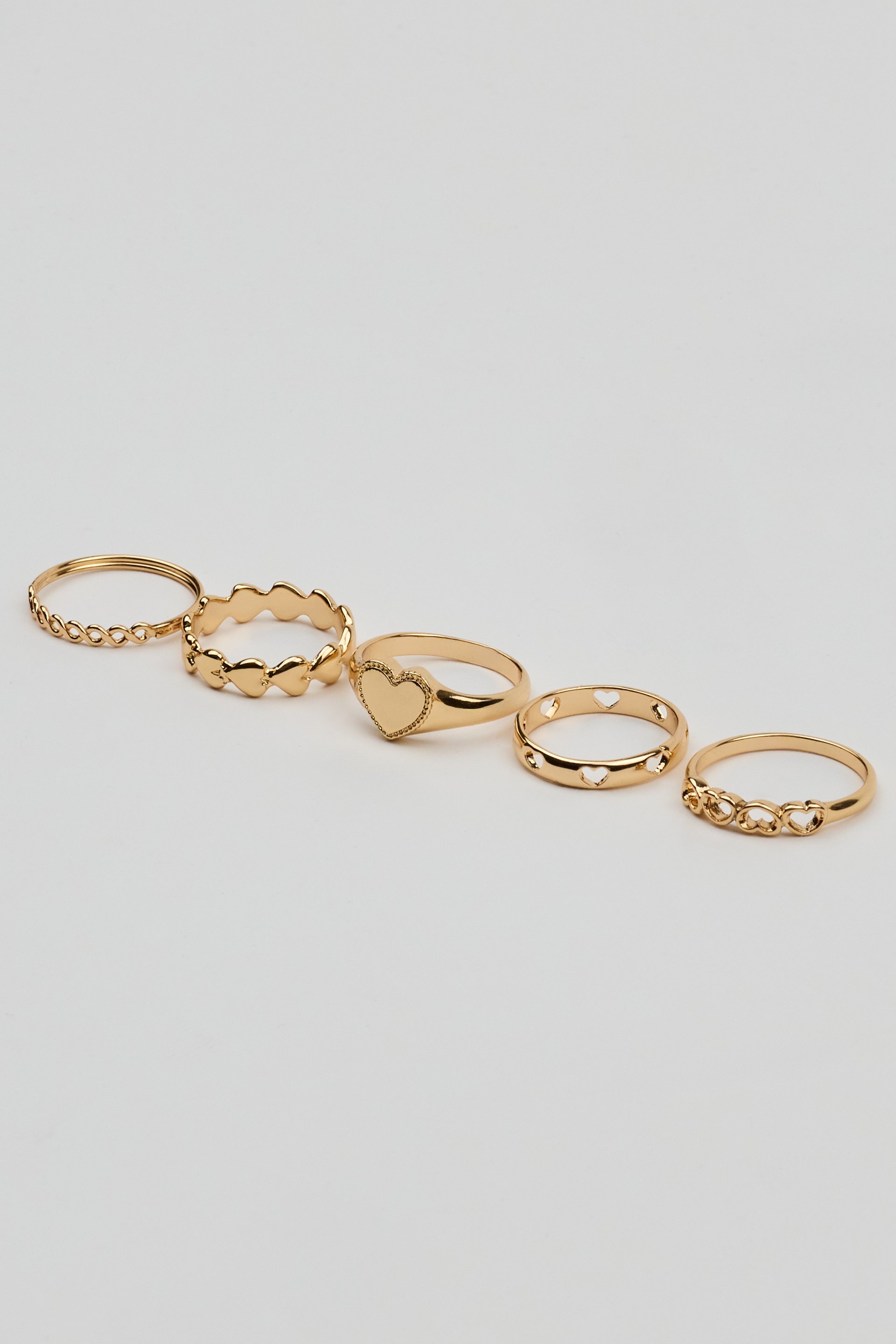 Set of 5 Allover Hearts Rings