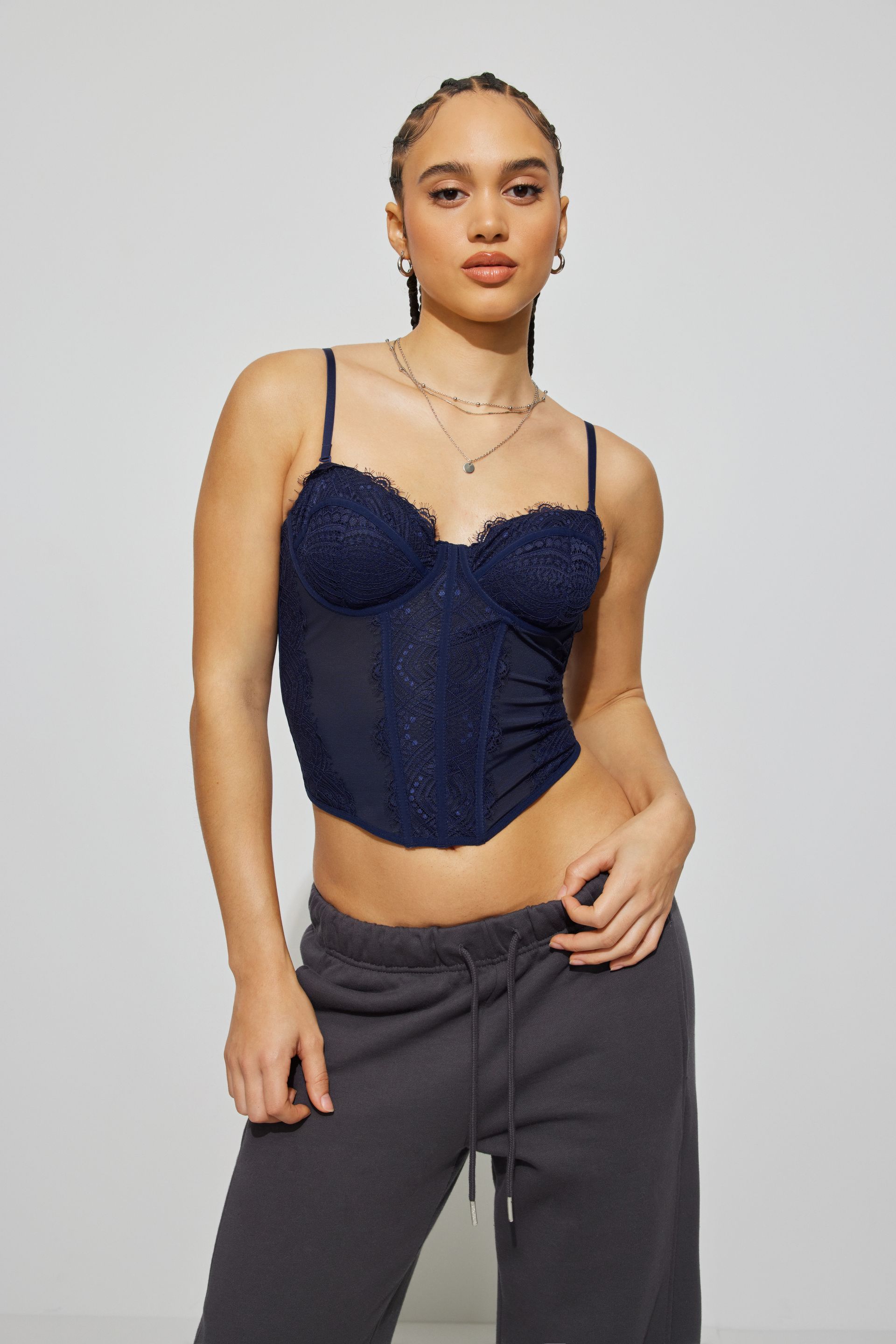 Chrishell Lace Mesh Bustier Navy | Garage