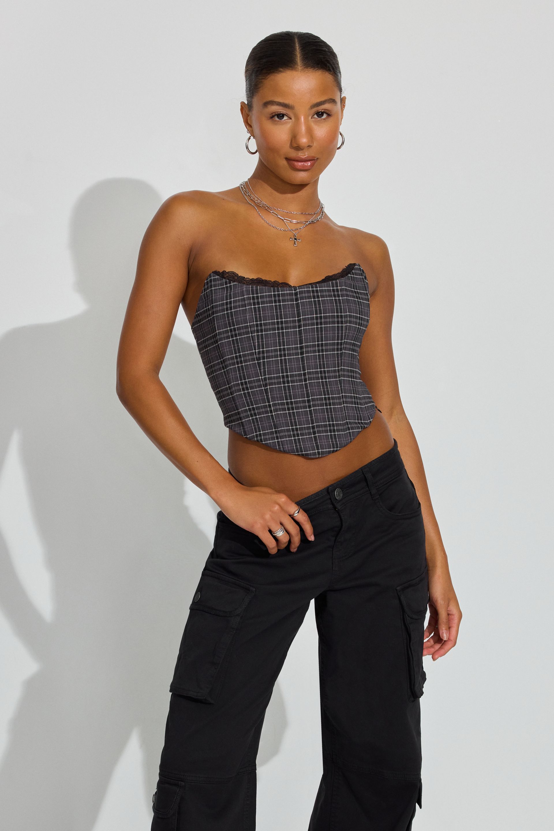 Lace Trim Strapless Bustier Gray | Garage